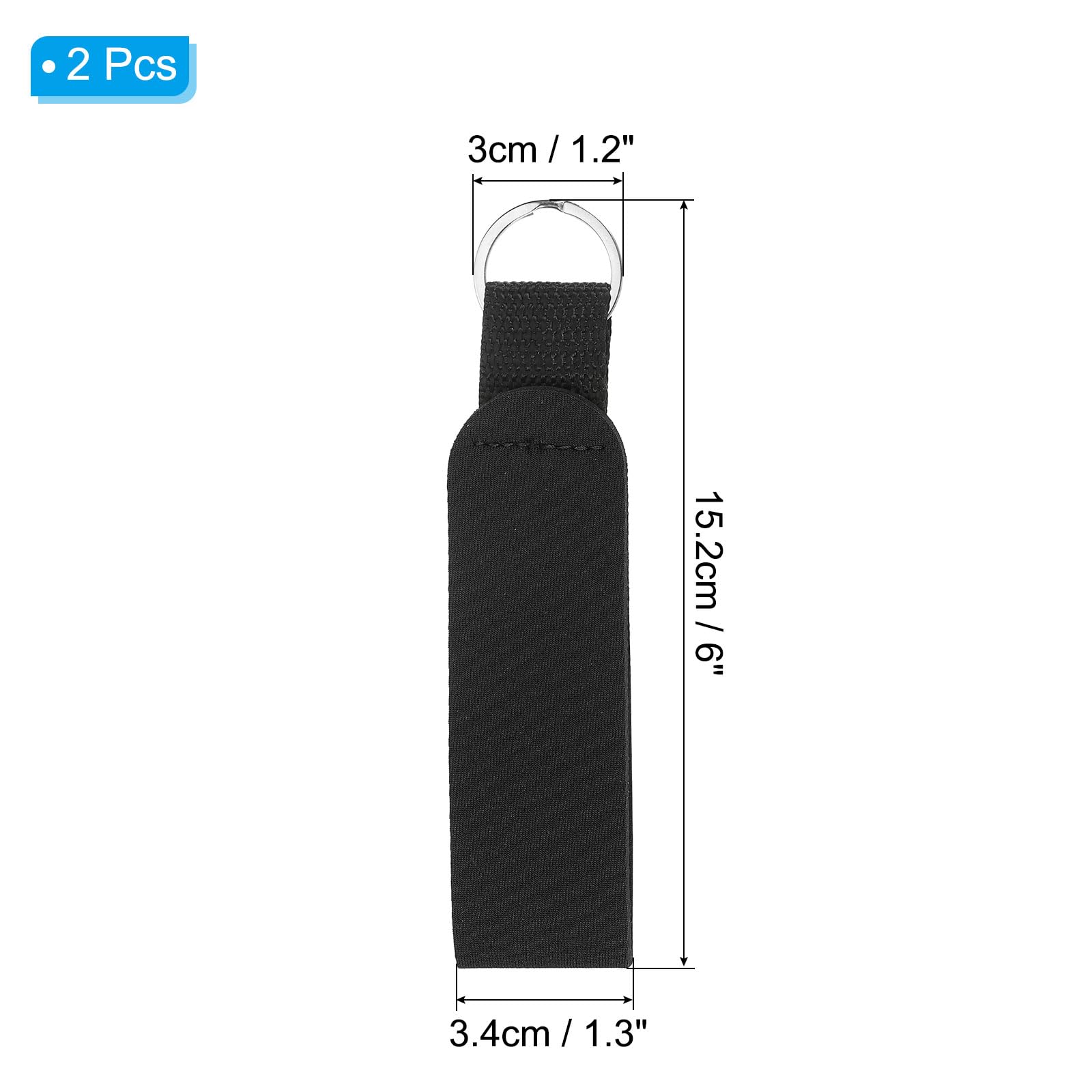 PATIKIL Floating Neoprene Keychain, 2 Pcs Waterproof Buoyant Key Ring Sublimation Float Keychain for Outdoor Water Sports, Black