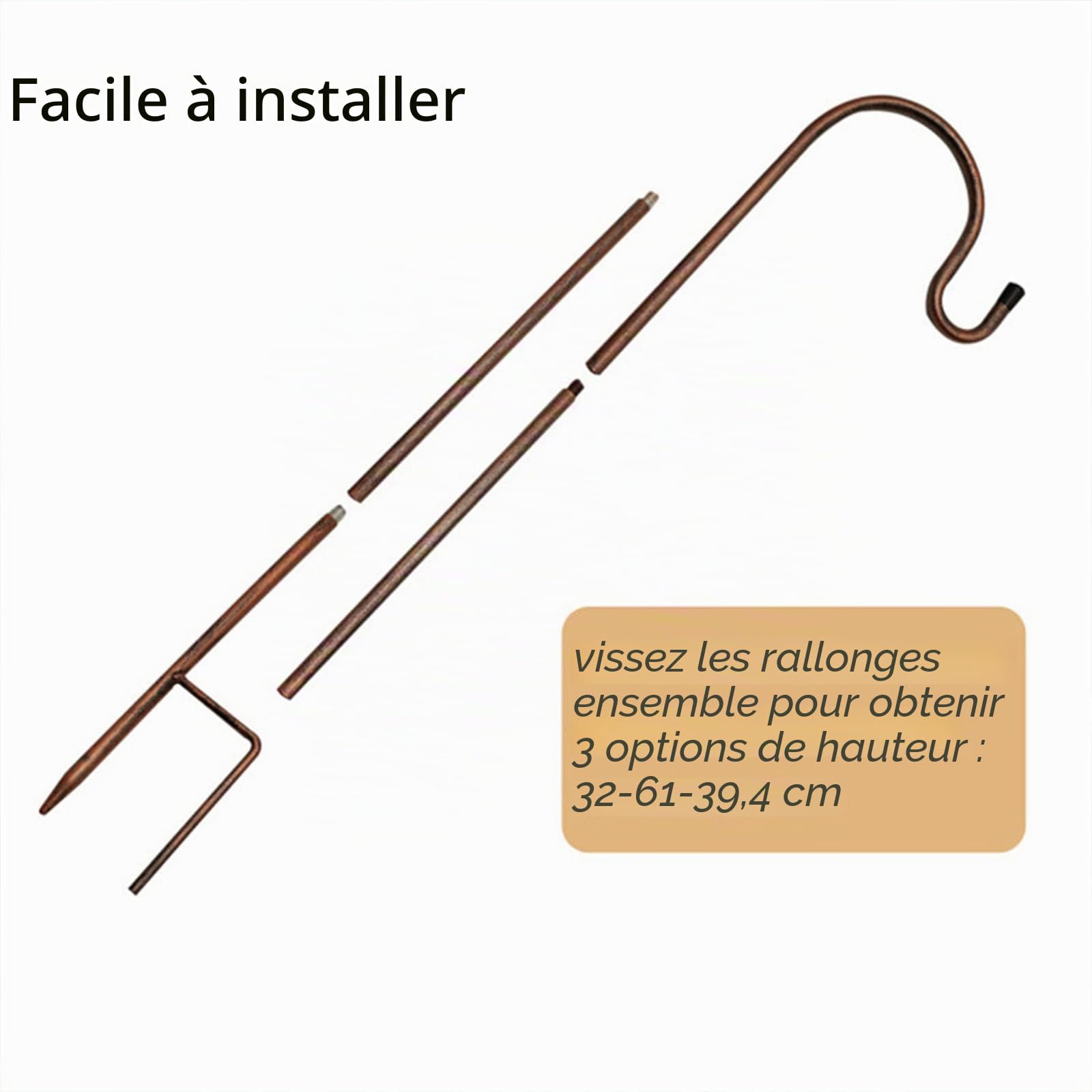 Lot de 2 crochets de jardin, support robuste pour mangeoires et décoration extérieure, mât réglable