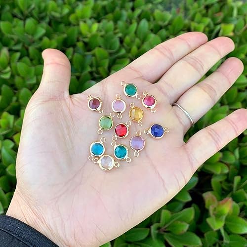 Miniatura 2 de Adabele - Juego de conectores de dije de piedra natal mixta de grado A, 0.31 pulgadas, cuentas de cristal austriaco, chapado en oro de 14 quilates