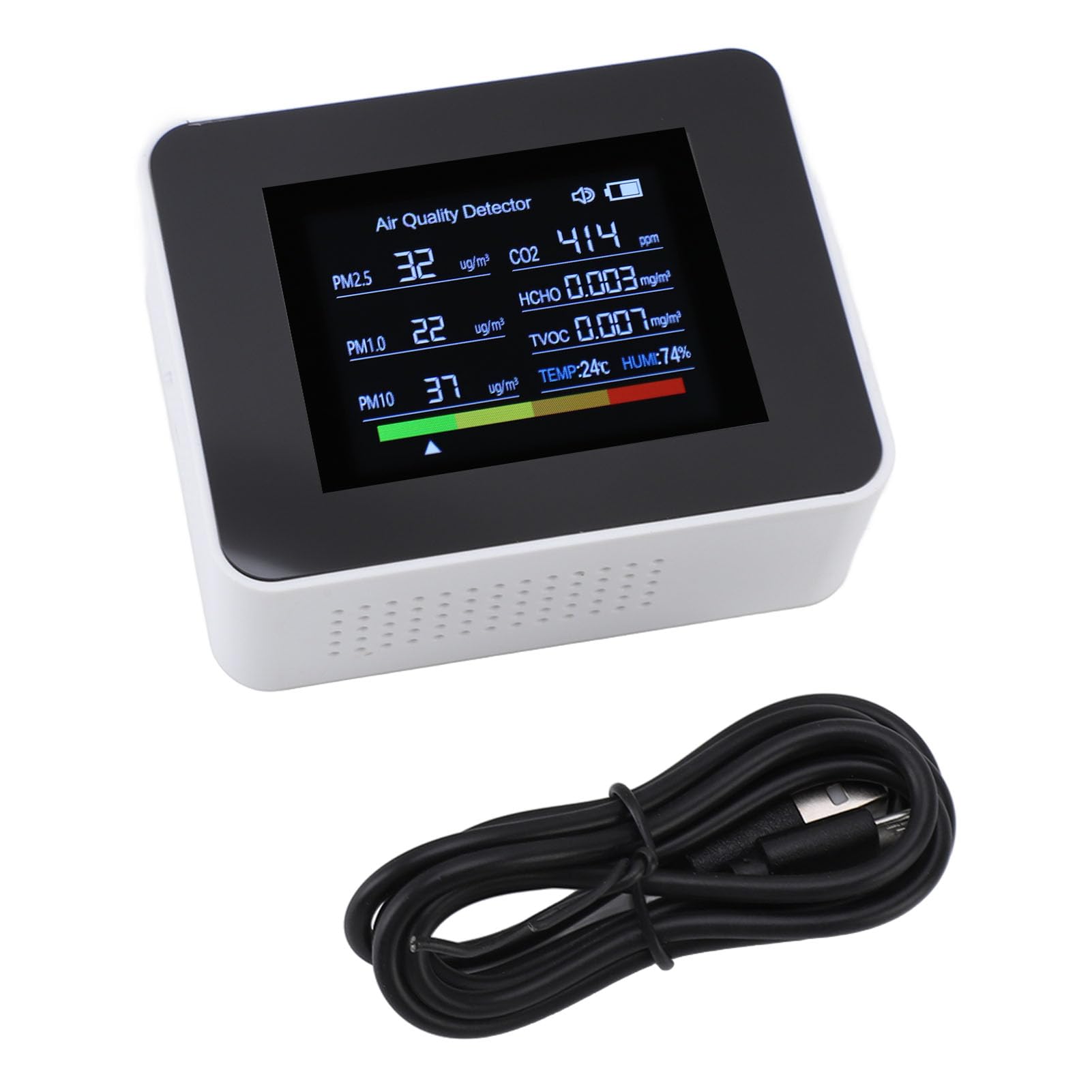 Misuratore di qualità 'aria interna Rilevatore di CO2 8 in 1 Sensore NDIR Rileva PM2.5 PM10 PM1.0 HCHO TVOC Temp Umidità con allarme (Bianca)