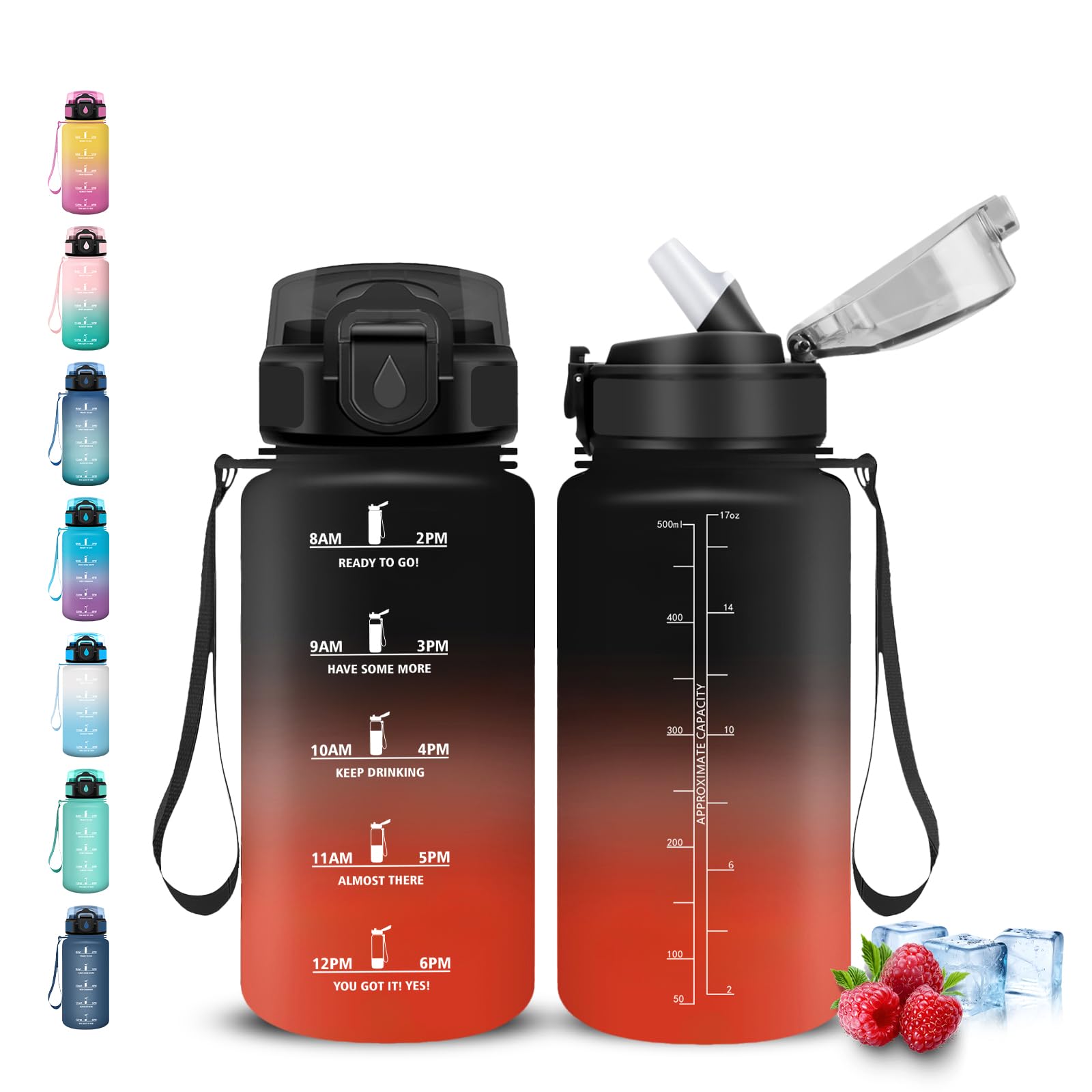 Grsta Borraccia, 500ml Borraccia Bambini, Senza Perdite, Bottiglia con Cannuccia, Facile da Pulire, Borracce Motivazionale, con Slogan Motivazionale, Borracce per Campeggio, Ufficio, Corsa, Scuole
