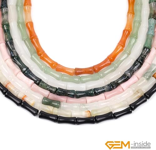 Miniatura 7 de GEM-Inside - 30 cuentas de piedra de jade blanco natural de 0.197 x 0.472 in, cuentas de hueso de nudo de bambú para hacer joyas, energía energía