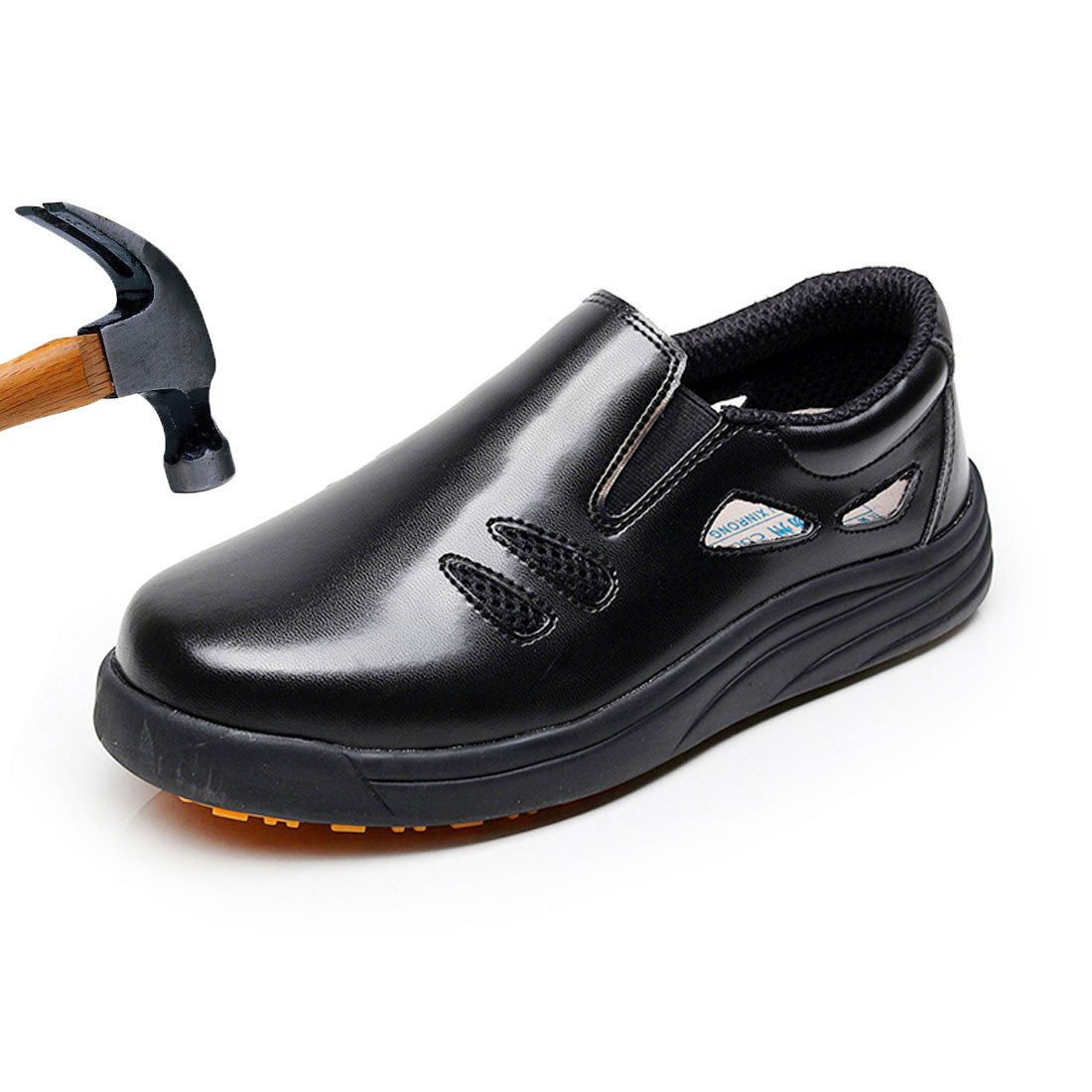 Levoberg Work Safety Shoes Steel Toe Breathable Kitchen Chef Shoes Slip Resistant Waterproof Oilproof Slip-On Work Shoes for Men Women 8 US(Women) Black