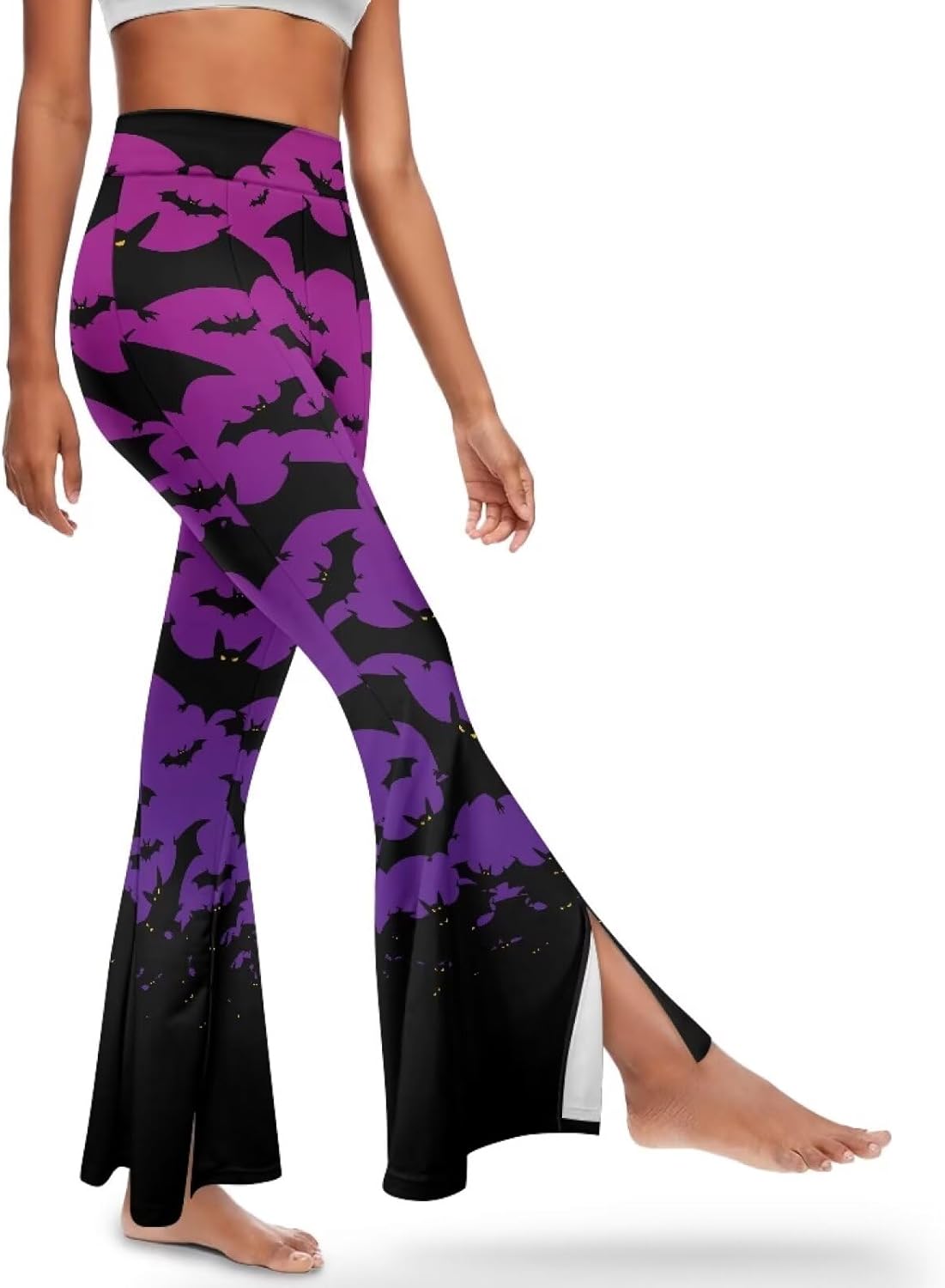 doginthehole Women's Yoga Pants with Tummy Control Slit Hem Flared Leggings High Waist Bootleg Workout Pants Size XS-2XL