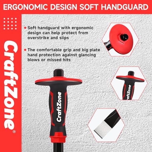 Image of Masonry Chisel Set - 2-Piece Heavy Duty Pointed & Flat Rock Chisels, Concrete Stone Chisel with Hand Protection for Brick Breaking Carving Splitting Cutting Mason Tools
