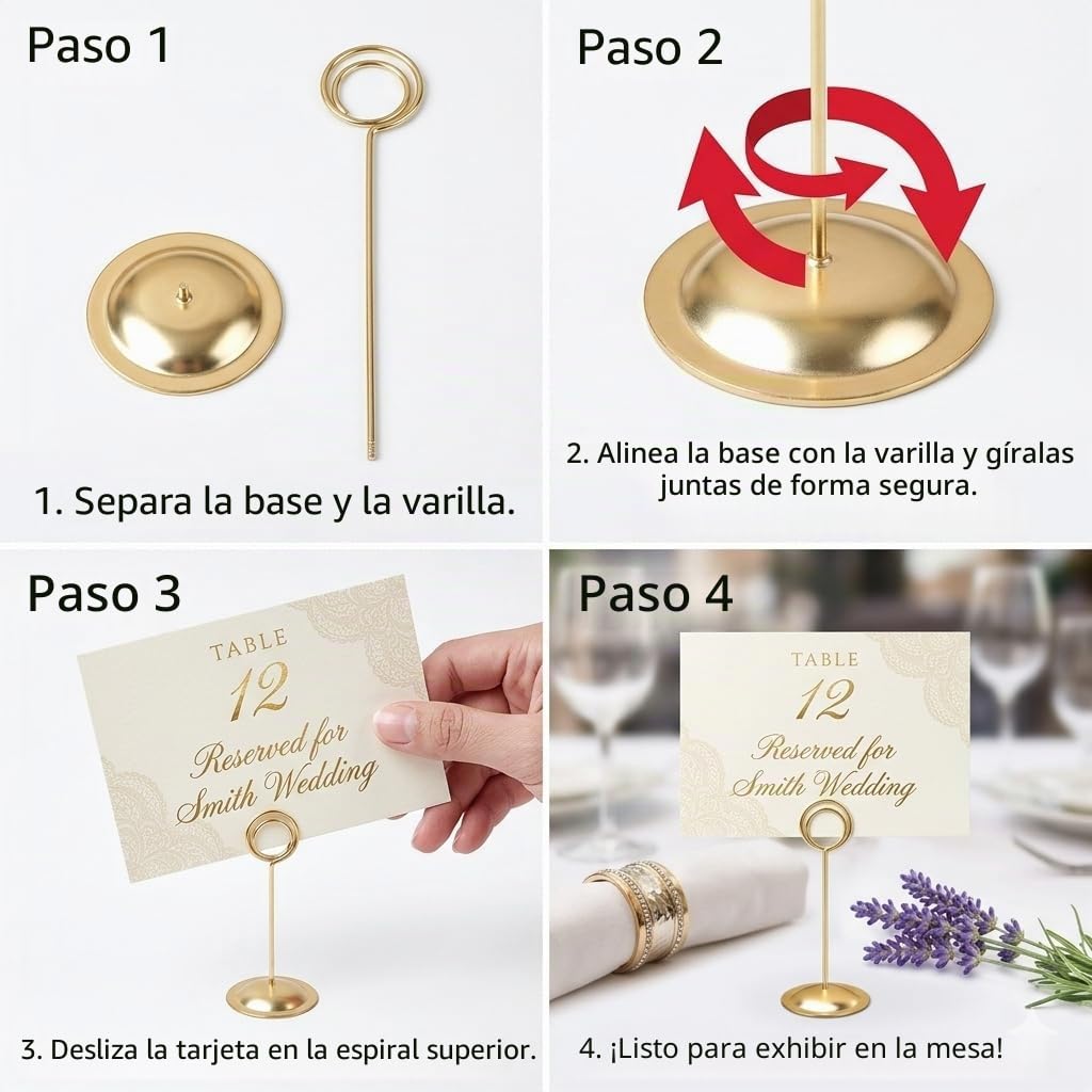 HOHIYA Soporte para Números de Mesa, 12 Porta Tarjetas Dorados de Metal para Bodas, Recepciones y Eventos, Ideal para Menús, Fotos, Nombres de Invitados y Decoración