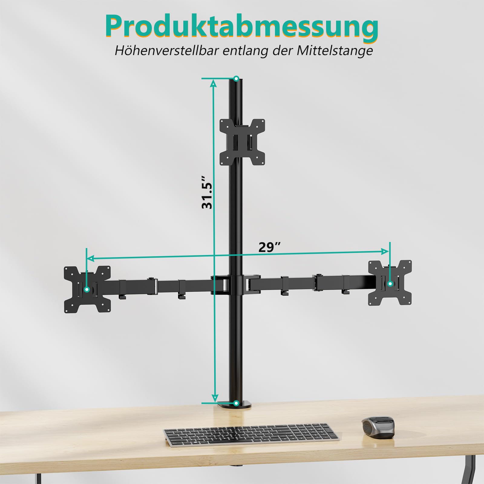 Braccio Monitor Regolabile 3 Schermi Supporto Per 3 Monitor WALI Fino A 27, Bracci Ergonomici Regolabili, VESA 75/100, Carico 10kg Per Braccio, Nero Rialzo Monitor