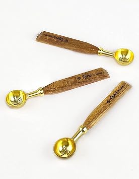 Brass Spoon Set | Measuring Spoon with Wooden Handle for Hawan & Pooja | 1Tbsp | Useful for Home & Kitchen in Cooking, Baking, Tea | Set of 3 Spoons