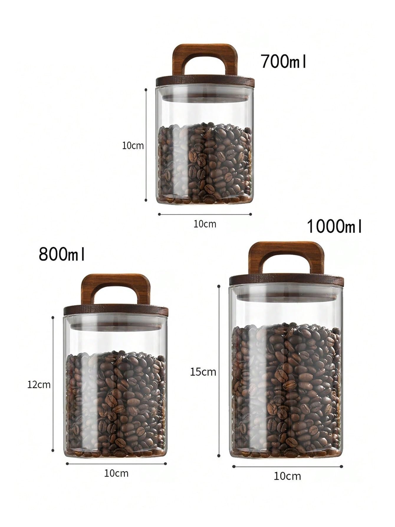1pc Kaffeebohnen versiegeltes Glas mit Griff Holzdeckel Vorratsglas Kaffeebohnen Glasbehälter Kaffeekanister Kaffee Eckdekor für Kaffeebohnen, Zucker(800ml)