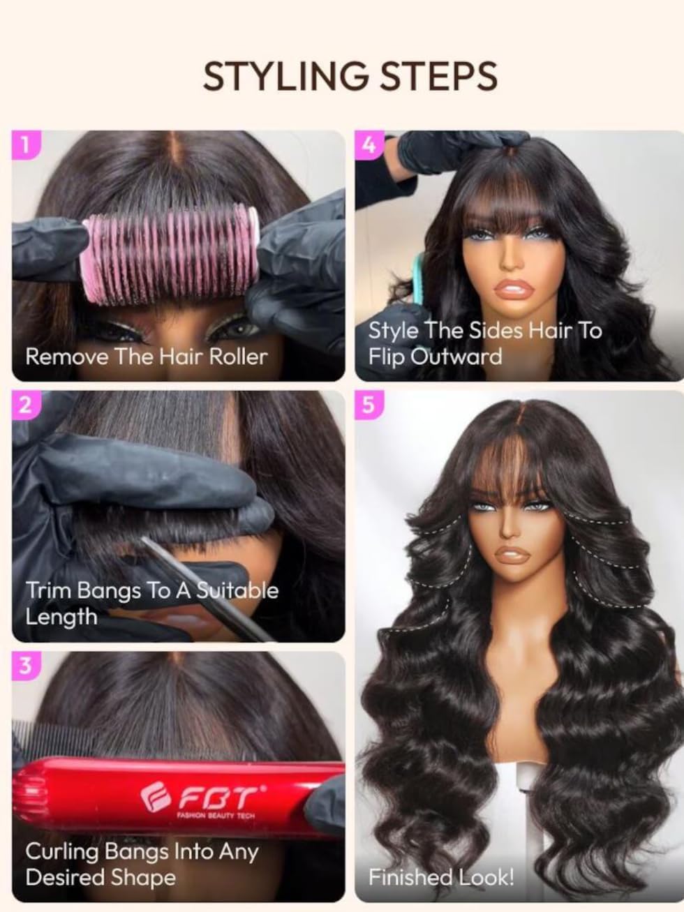 UNICE 7x5 Lace Closure Wig Human Hair Glueless Drawstring Wig Pre Plucked Pre Cut Bleached Knots Fluffy Loose Wave Wigs with Wispy Bangs Balayage Highlights Natural Look 180% Density 20 inch