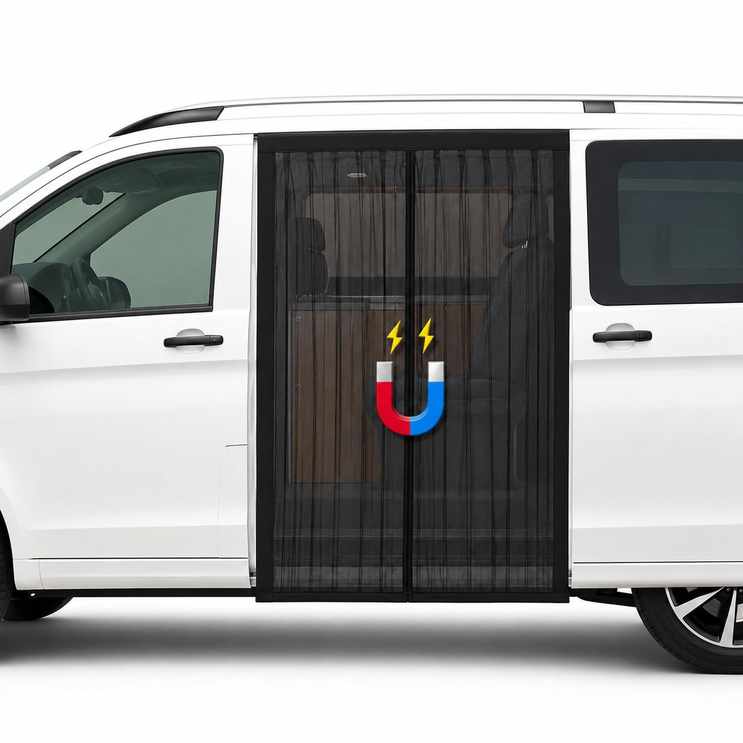 Peviasot Magnetisches Auto-Moskitonetz Schwarz – Mit Mittelverschluss、Atmungsaktiv、Werkzeuglose Montage、Für Seitentür & Heckklappe、Ideal für Camping & Vanlife