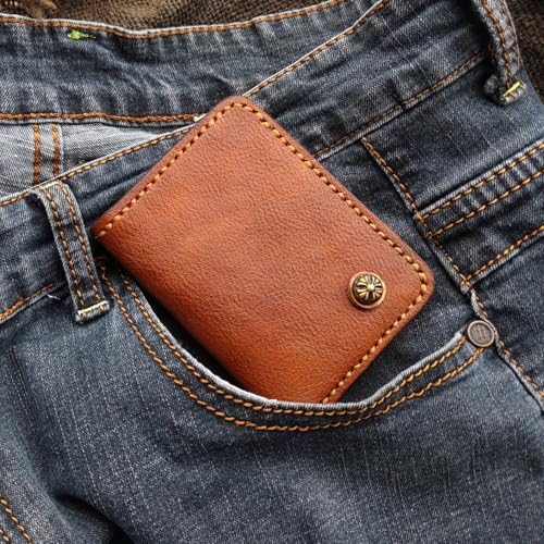 Handmade Leather Bifold Wallet, Brown with Decorative Stitching2