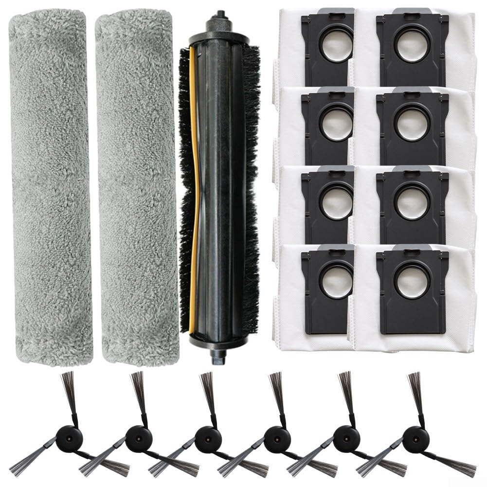 Kit de paño para fregona lateral principal, 1 juego con bolsas de polvo, piezas de repuesto para aspiradora, cepillo principal de nailon y paño de microfibra para fregona, compatible con modelos Z5/Z5