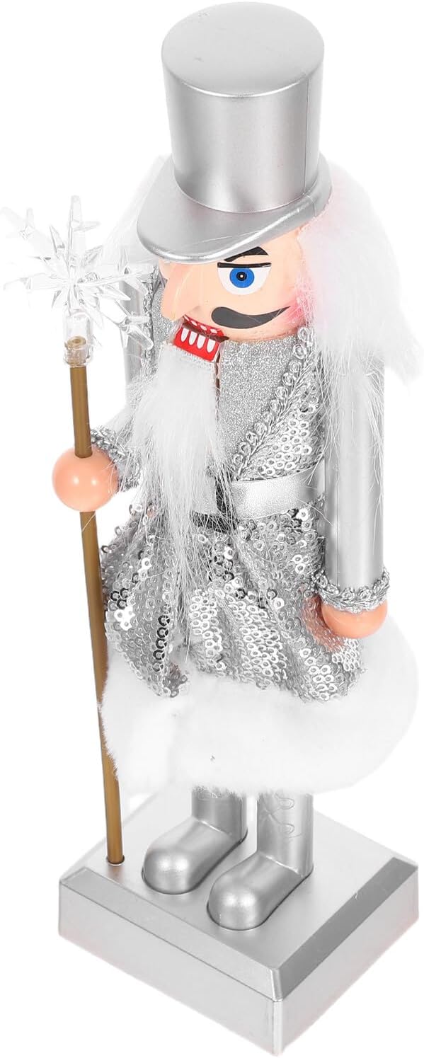 Silver Snowflake Nutcracker Figurine, Plastic Holiday Nutcracker Decoration, Christmas Tree and Tabletop Winter Ornament for Festive Seasonal Décor