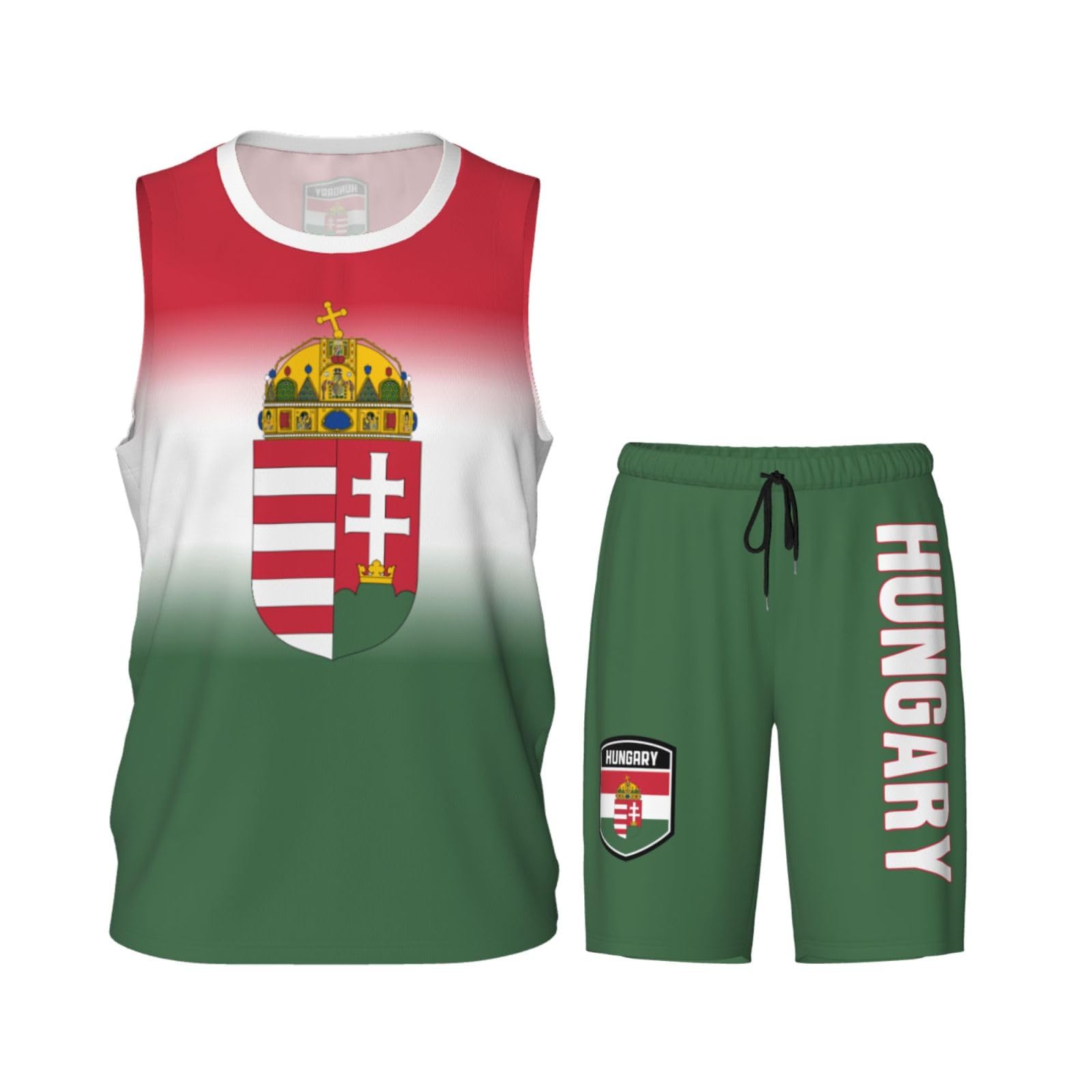 DABOYOZHZH Hungary Flag Basketball Uniform Suit for Men Team Training Athletic Gradient Jersey