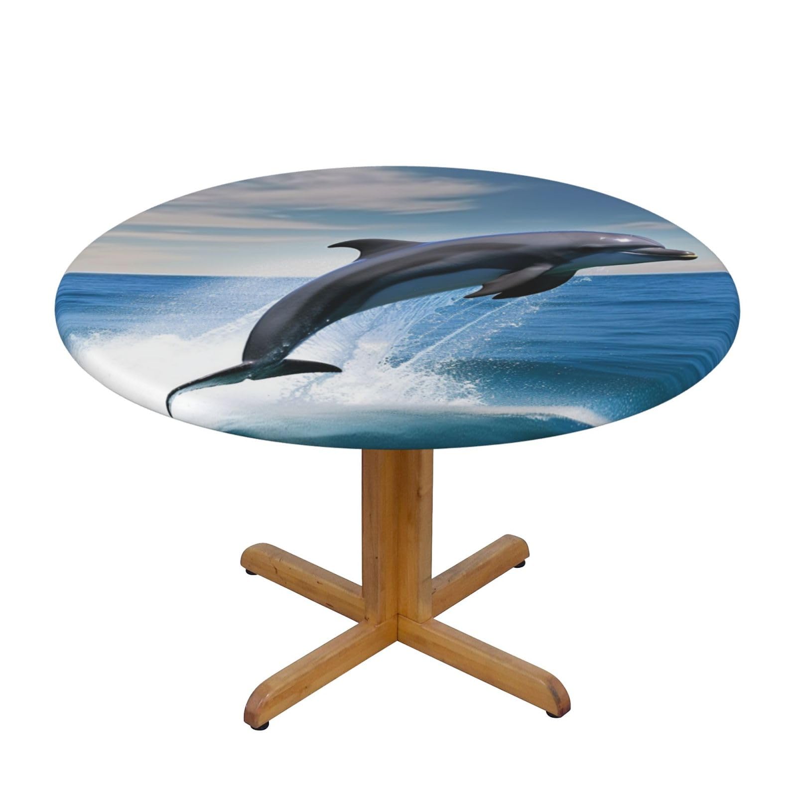 Nappe ronde dauphins élastique : finie la nappe qui glisse sur table 127 cm