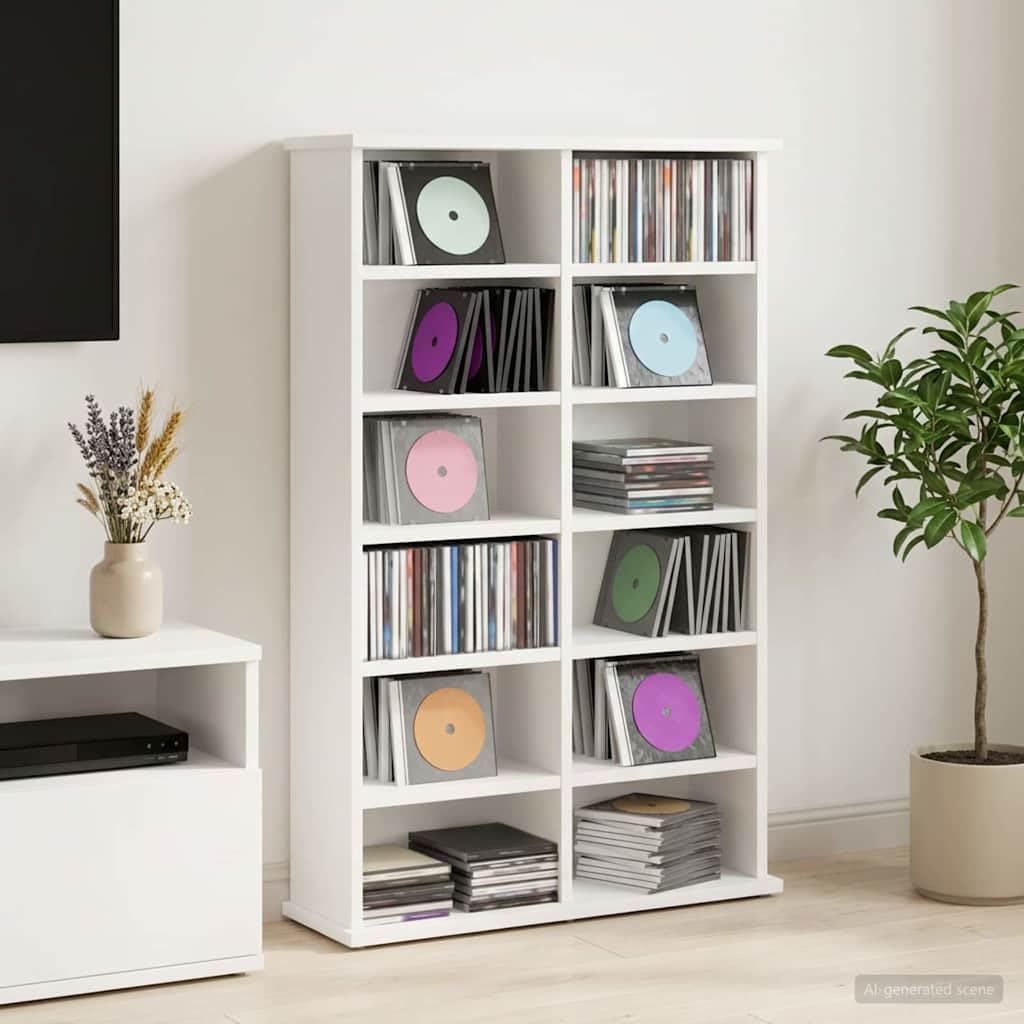 Estantería para CD, color blanco, 60 x 17 x 92 cm