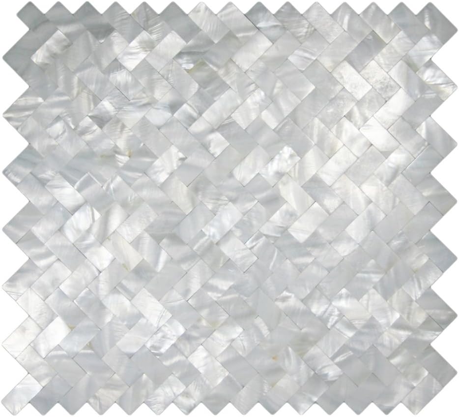 White Groutless Herringbone Pearl Tile 1 Piece