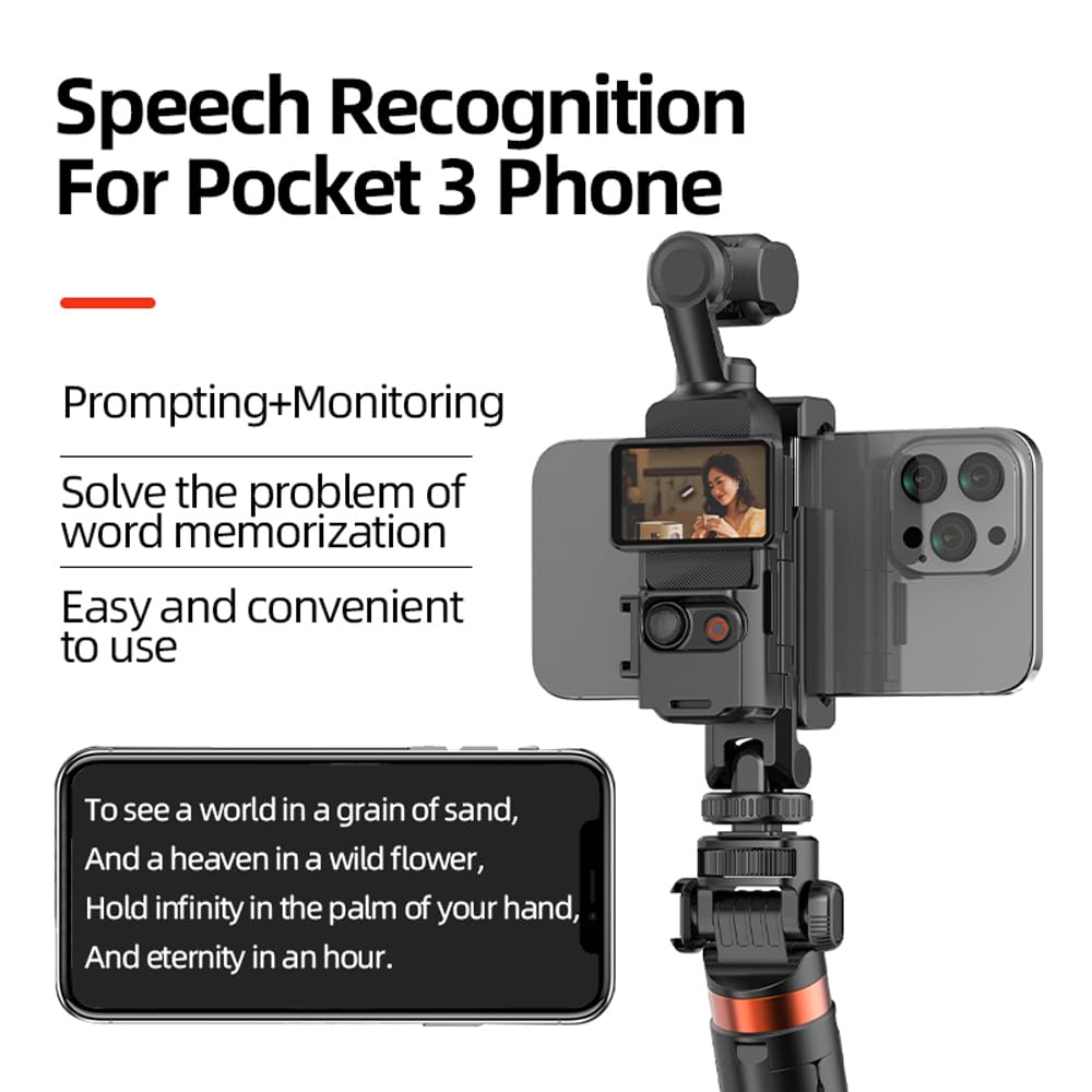 Stojak na telefon DJI Osmo Pocket 3, uchwyt na teleprompter do montażu na telefonie komórkowym, ramka ochronna z otworem gwintowanym 1/10.2 cm, używany ze statywem i drążkiem przedłużającym