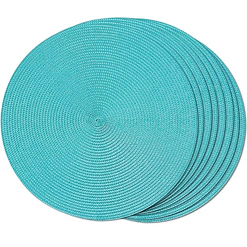 FunWheat, Lot de 8 Sets de Table Ronde tressés pour Table à Manger en Tissu, Lavable, antidérapant, 38 cm (Turquoise, 8 pièces)