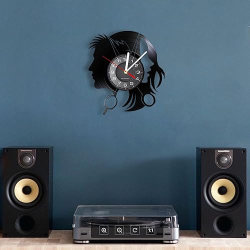 Miniatura 3 de Reloj de pared decorativo de disco de vinilo de 12 pulgadas, silencioso, sin tictac, peluquería, tienda de belleza, funciona con pilas, reloj de