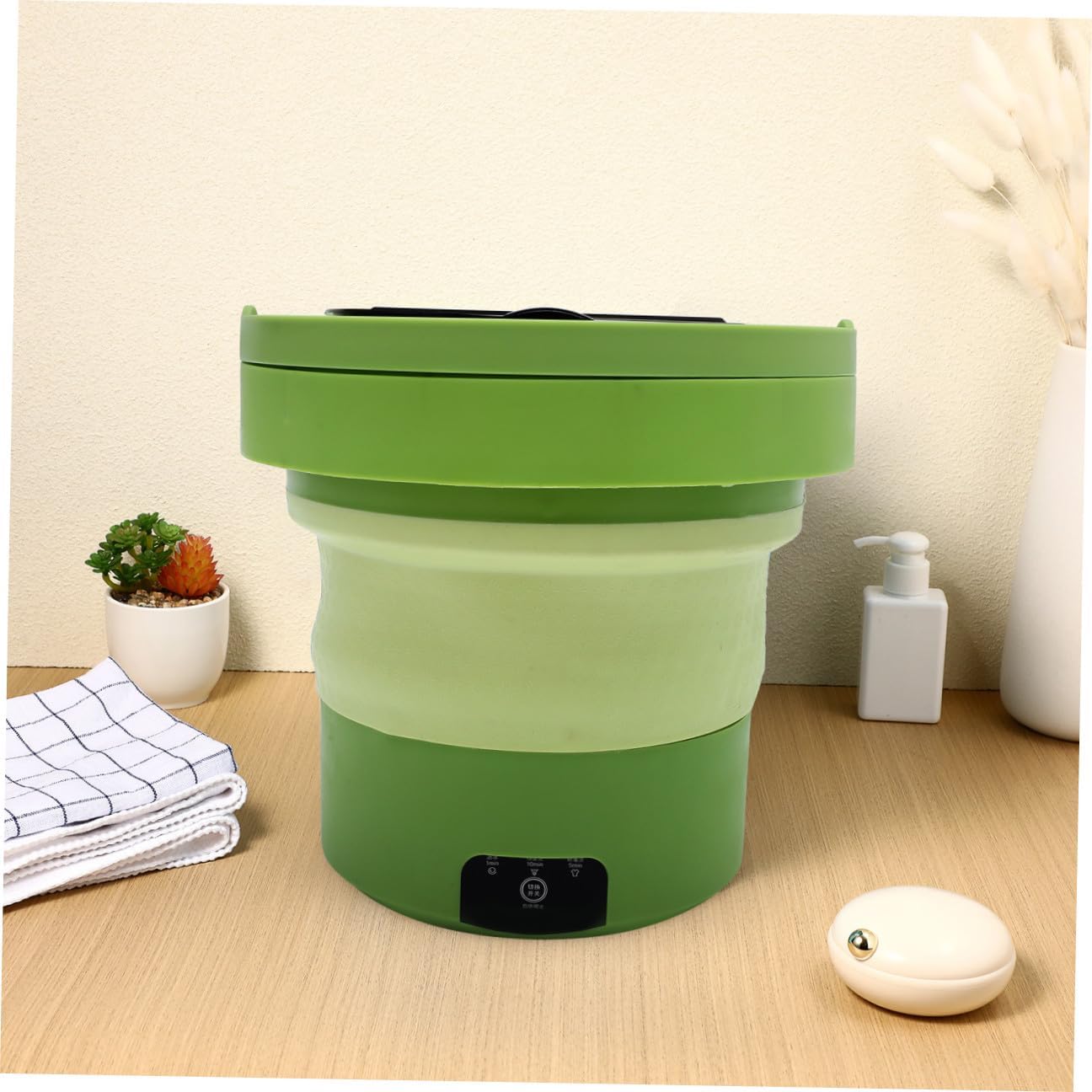 Portable Mini Washing Machine 6L Capacity with US Plug, Portable Clothes Washer for Travel and Apartments, Foldable Compact Laundry Machine in Green for Small Loads