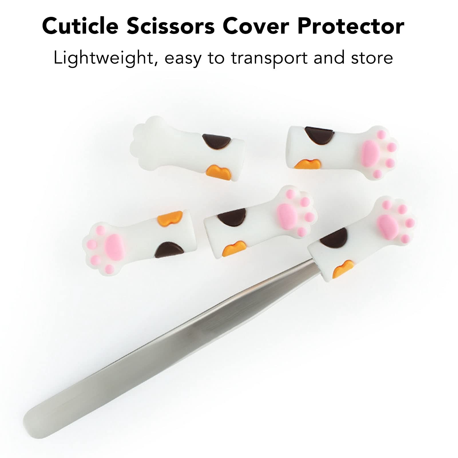 5pcs Cuticle Scissors Cover Protector, Cat Shape Silicone Cuticle Trimmer Protective Sleeve for Nail Toenails Nipper Trimmer Tweezers(White)