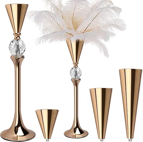 VIJIV Florero dorado para decoración de mesa de centro de mesa decoración de recepción de boda jarrón de metal de 213 pulgadas de alto para soporte