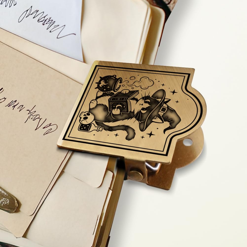 ANATTASOUL Magician Black Cat Brass Travel Journal Clip for Notebook