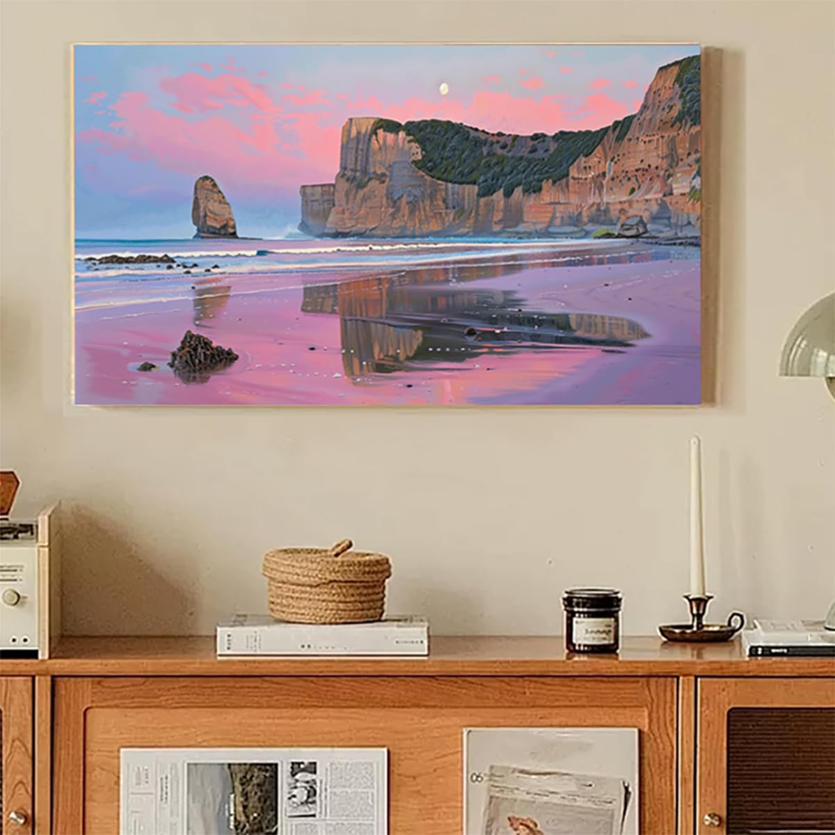 Malen Nach Zahlen Erwachsene Meer Malen Nach Zahlen Strand Paint by Numbers Farbige Leinwand mit Pinselset Acrylfarben Kreativ Set für Erwachsene, Home Wand Deko Wohnzimmer Geschenke 40x80cm o4-95