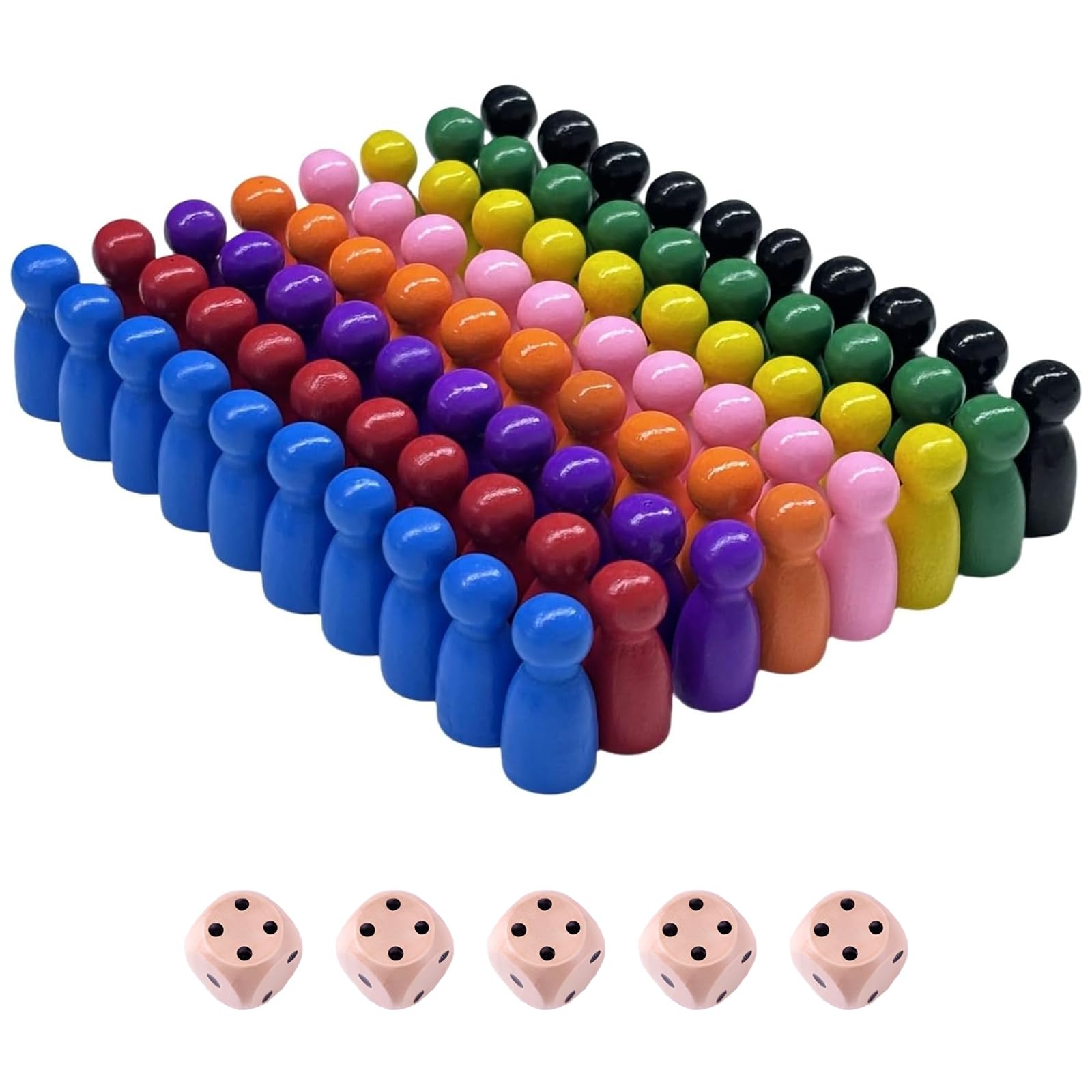 80 Pcs Wooden Pawns Set – Multicolor Board Game Pieces Replacement with 5 Dice – Durable Wooden Tabletop Pieces – Chess, Board Games & DIY Game Accessories