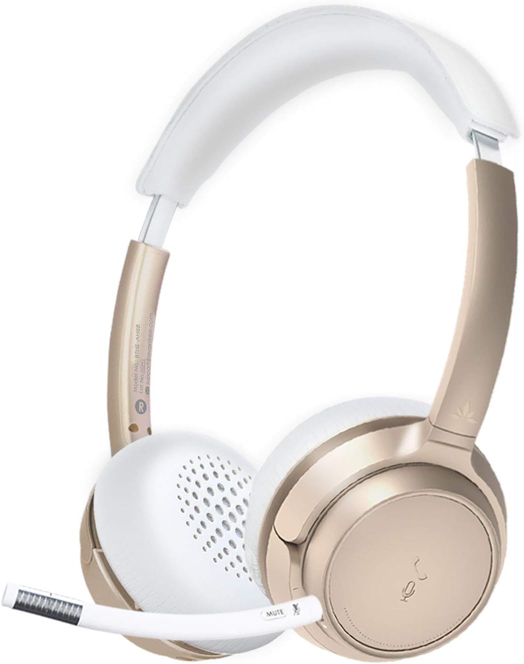 Avantree AH6B – Bluetooth On Ear Headphones with Detachable Mic for Work in Office or at Home, Premium Sound, Soft Padding, Lightweight, Wireless & Wired Headset for Phone PC Laptop, Champaign Gold