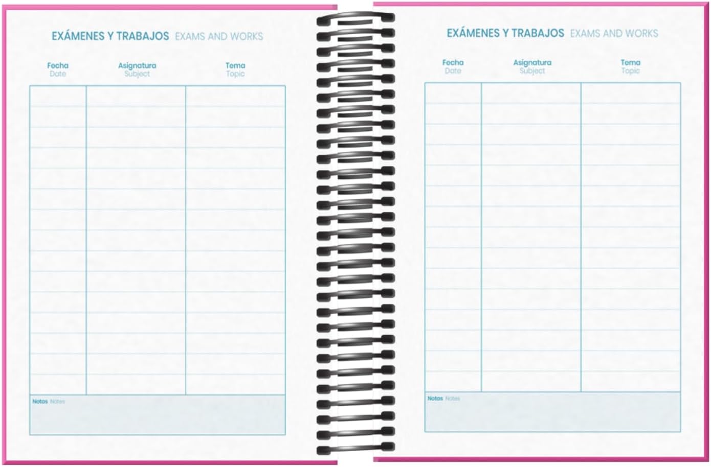 DOHE - School Diary 2024 2025 – Day by Page, Size A6 (12 x 17 cm), Ring Closure, Hardcover, Spanish and English, September to June, School Supplies – TANGRAM Pink