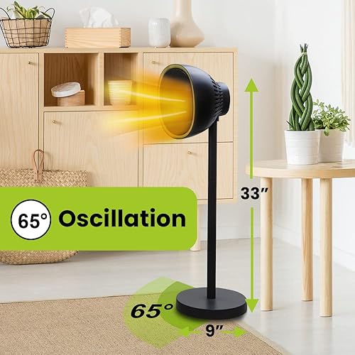 Miniatura 4 de Calentador eléctrico infrarrojo de 1500 W con control remoto, oscilación de 65, 3 modos de alimentación, calienta habitaciones pequeñas rápidamente.