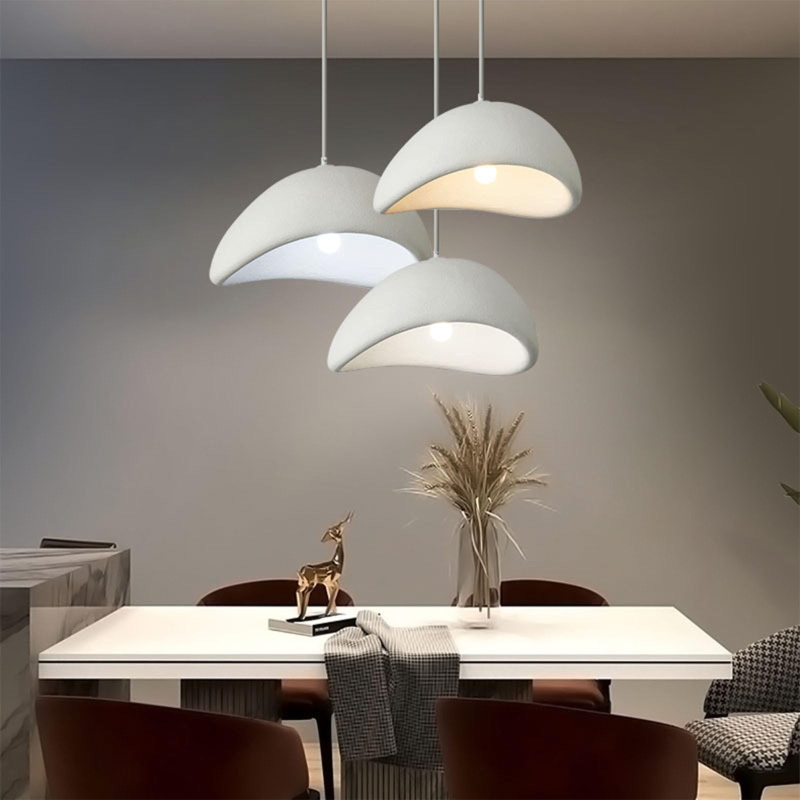 Lampada a Sospensione Creativo Ø60CM Paralume Lampadario in Pietra Simulata E27 Nordico Lampada da Soffitto Regolabile Lampadari per Camera da letto Sala da pranzo Soggiorno, Bianco