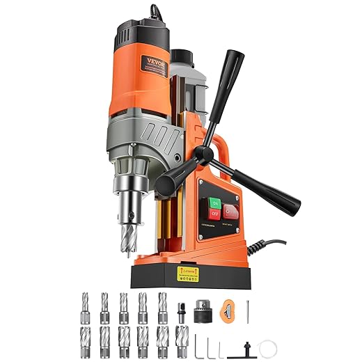 VEVOR Magnetic Drill, Portable Column Drill 1450 W, 12500 N, 850 rpm, Max. Bore Diameter (Core Drill) 40 mm, Max. Core Depth 50 mm