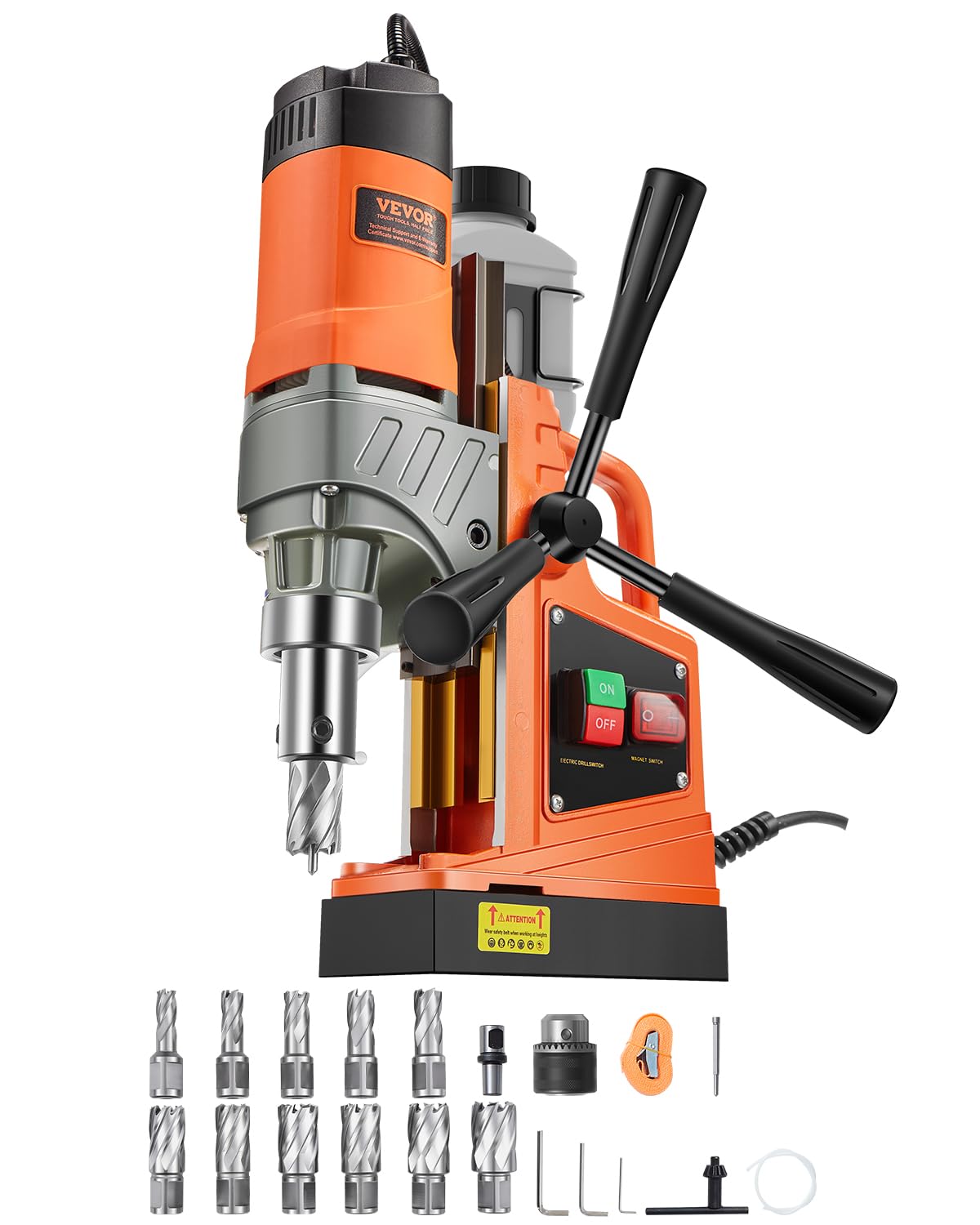 VEVOR 1300W 13000N 810RPM Magnetic Drill Press 40mm Diameter 50mm Depth 11 Drill Bits for Home Renovation Ship Building Railway Bridge