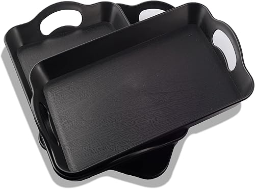 LEEHOWA Juego de 3 bandejas de plástico de 16 pulgadas con asas, bandejas de desayuno y asas, juego de restaurante para alimentos, bandeja