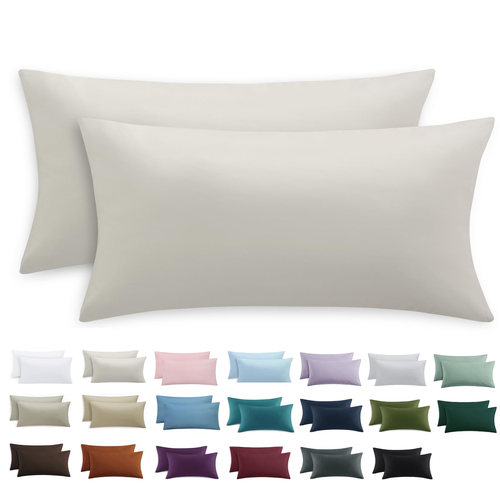 Tifschlaf Kissenbezug 40 x 80 2er Set - Kopfkissenbezug 40x80 Beige mit Reißverschluss aus Mikrofaser Weich, 40x80cm Cream Pillow Case