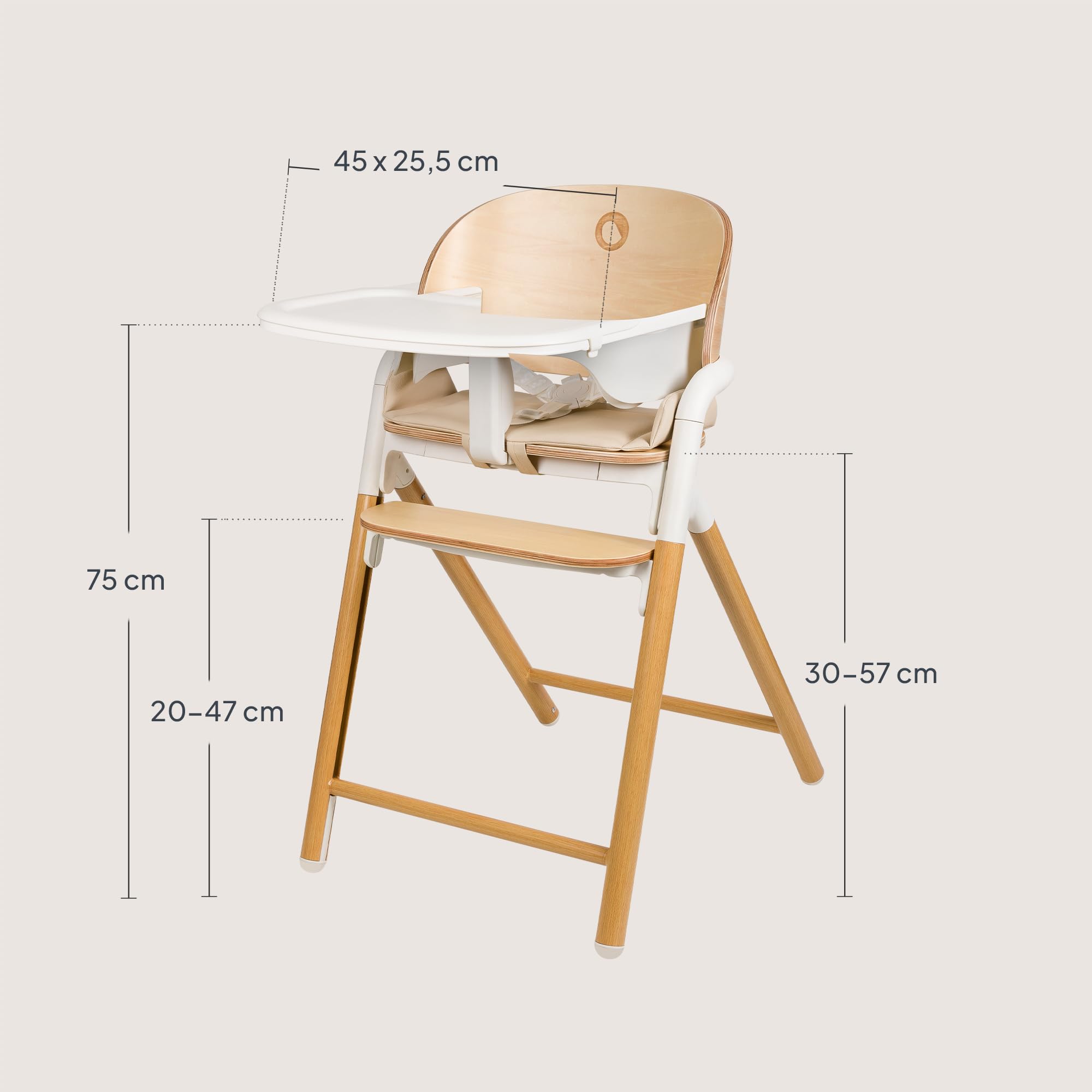 Lionelo Celia Trona Evolutiva de Madera 3‑en‑1 – Crece con el Niño (6 m‑90 kg) | Reposapiés Ajustable, Arnés 5 Puntos, Cojín y Bandeja Fácil de Limpiar