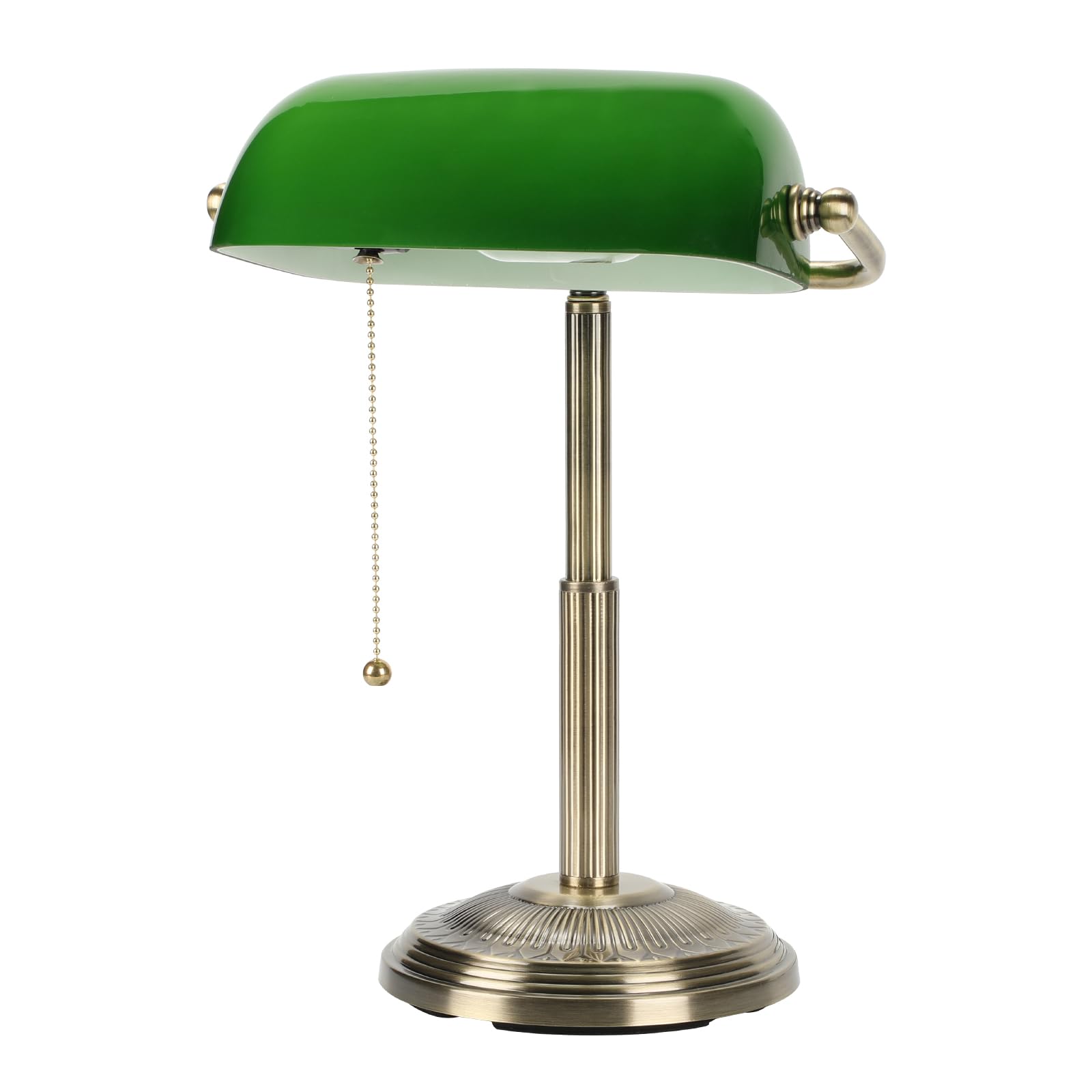 LINNMON Bankers Schreibtischlampe, grüne Retro-Lampe, Vintage-Lampe mit Zugkettenschalter für Home Office (Messing + Grün)