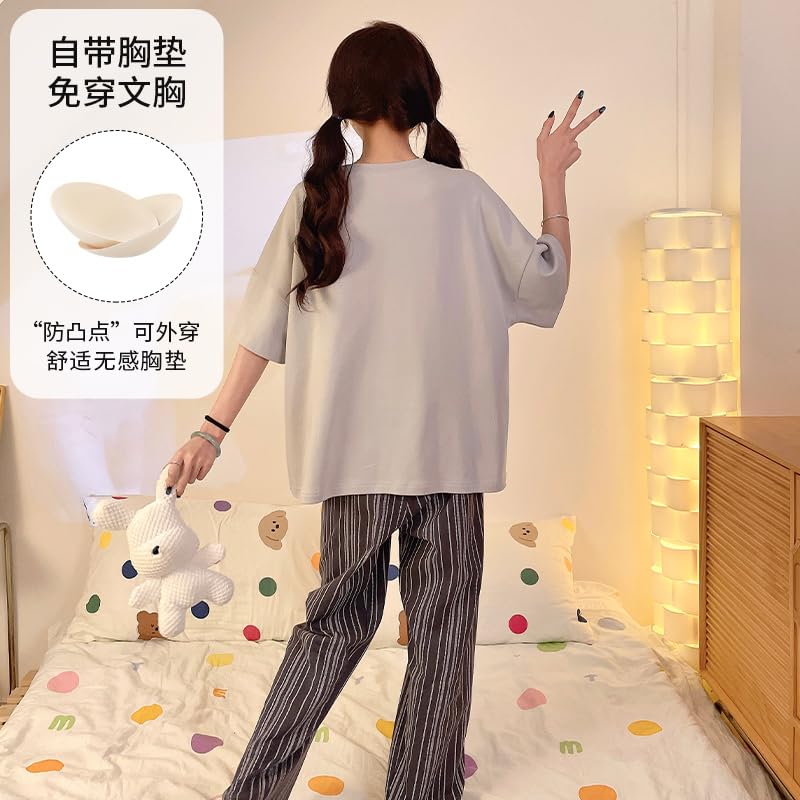 Image of KSHS Printed Round Neck Short Sleeve Nightsuit Set | Pajama Set | Casual Night Dress for Women