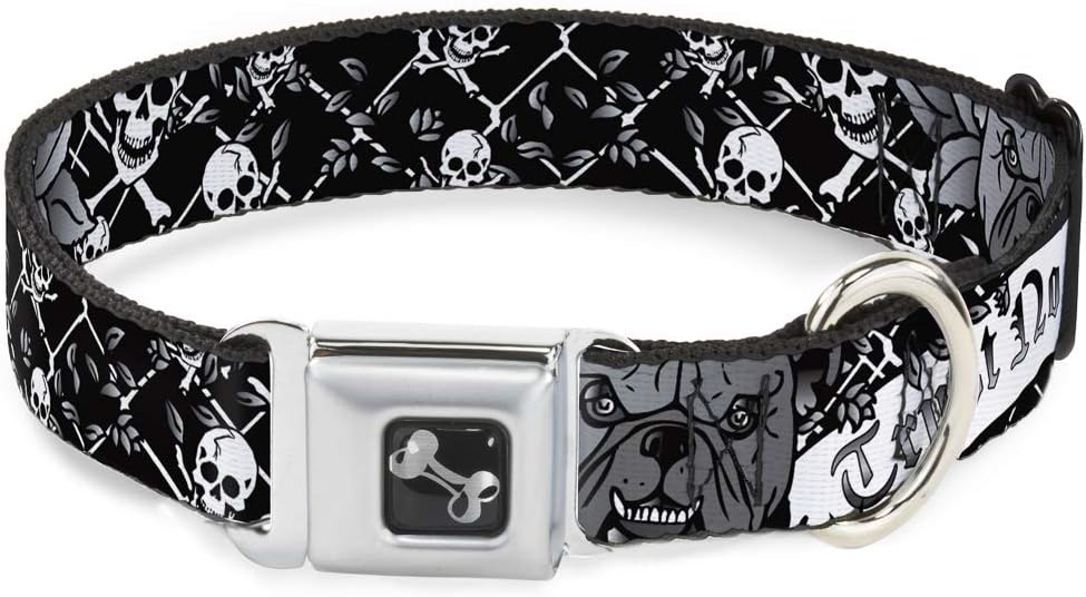 Dog Collar Seatbelt Buckle Trust No One Black White 9 to 15 Inches 1.0 Inch Wide