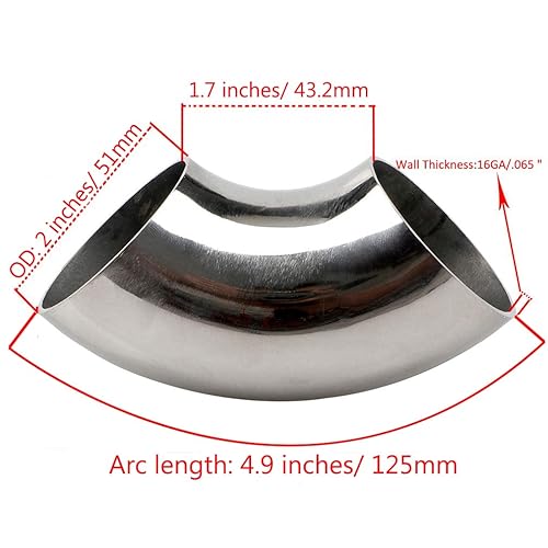 Miniatura 2 de Codo de acero inoxidable 90 Codo de curva de mandril - Calibre 2 "espesor 16GA.065" Material de pared SS304 Adecuado para tubo de codo de escape