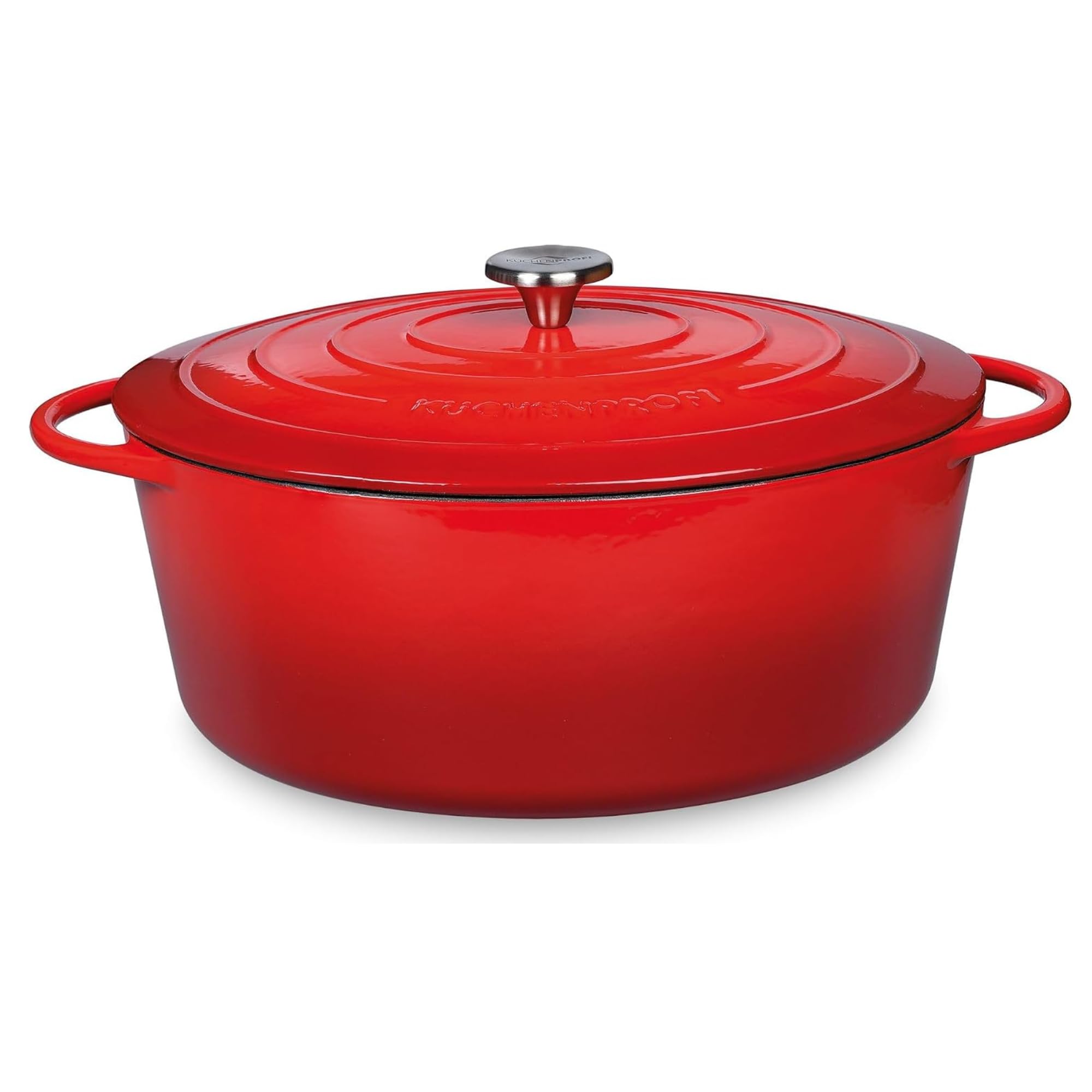 Küchenprofi Gusseisen Bräter mit Deckel, rot/innen schwarz, 35 cm, Schmortopf, Auflaufform, Dutch Oven, Brotbacktopf, emailliert, für alle Herdarten(inkl. Induktion), zum Schmoren, Backen, Braten