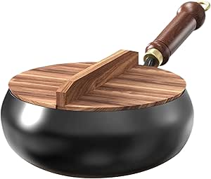 Japanische Eisenpfanne Mit Holzdeckel - Handgeschmiedet Für Alle Herdarten