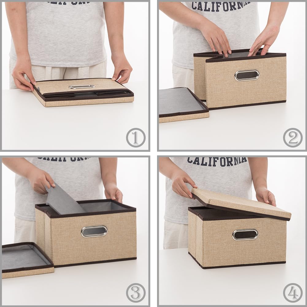 PRANDOM Grote opbergdozen met deksel,opbergdoos opvouwbare decoratieve,linnen stof organizer containers mand kubus met handgrepen,grijs [1 stuks] 58x40x30cm