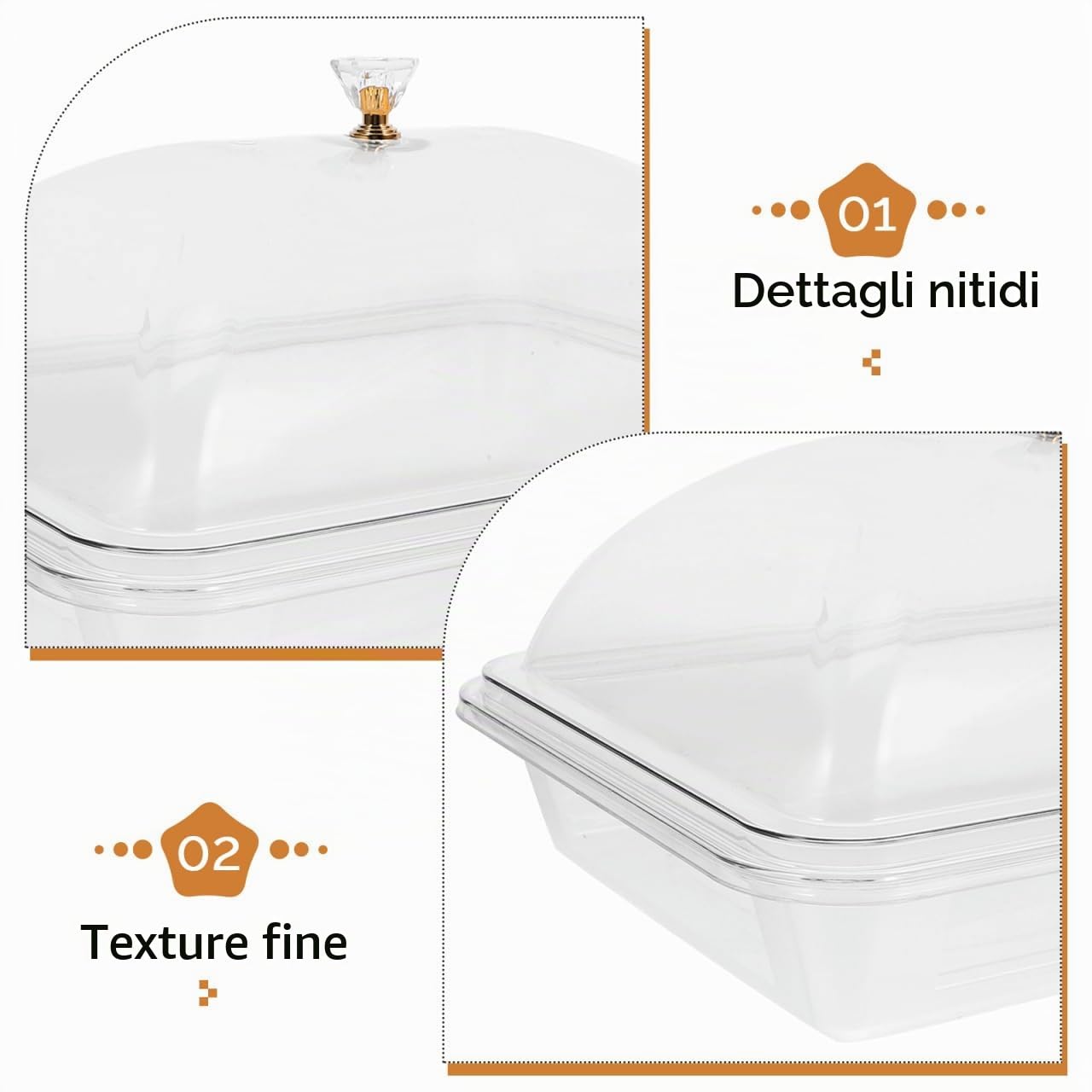 Operitacx Vassoio Da Portata Con Coperchio 10.63X8.27X4.92 Pollici Vassoio Trasparente in Acrilico Per Dessert Frutta Snack Buffet Casa E Ristorante Multifunzione