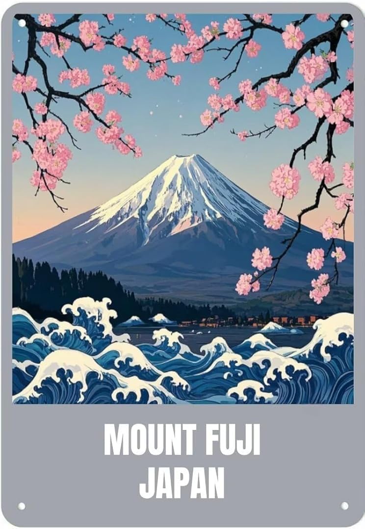 Mount Fuji Japan Classics Tin sign Vintage Wall Art for Cozy Decor for kitchen Cafe living Room Farmhouse Restaurant Chic Plaque Decorative Gifts 8x12 Inch