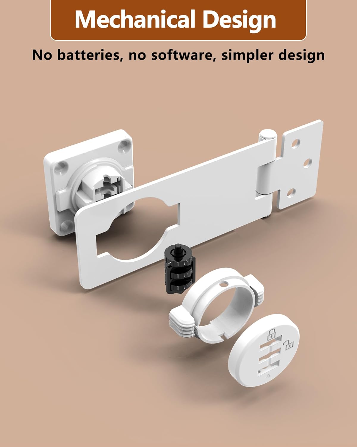 Cabinet Password Hasp Locks, Cabinet Door Combination Lock, Password hasp Lock, 3-Digit Combination Lock for Cabinet Doors – Twist Knob Hasp Latch Lock with Password Code (2 Packs White)